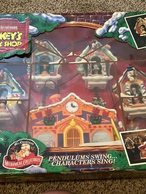 Disney Mickey's Clock Shop Holiday Decor in Red, Green, White, Gold, Blue